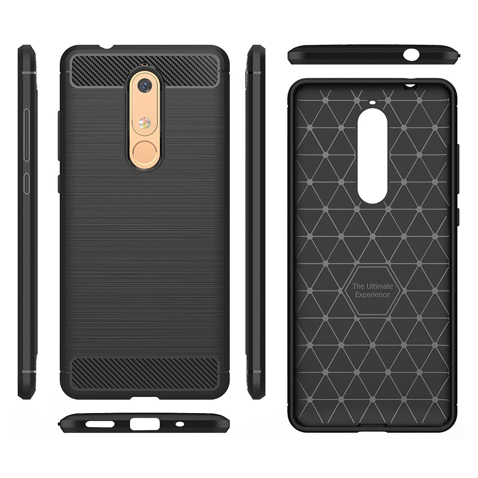Flexi Slim Carbon Fibre Case for Nokia 5.1 - Brushed Black